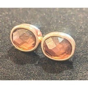 Vintage Gold Tone 1980's Elegant Amber Rhinestone Pierced Earrings